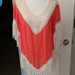 Coral and cream boho top
